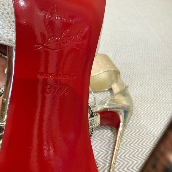 Christian Louboutin Cord Ankle  100mm Gold Lace-Up Heels Size 7.5 - Picture 15 of 15